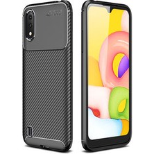 Aqua Aksesuar Galaxy A01 Kılıf Rugged Armor Karbon Desenli Tam Koruma Silikon Kapak