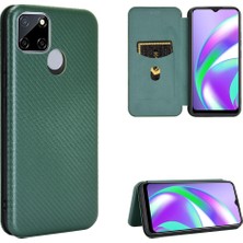 Wansheng Oppo Realme Narzo 20 Için Karbon Fiber Doku Manyetik Tpu + Pc + Pu Deri Telefon Kılıfı - Yeşil  (Yurt Dışından)