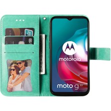 Wansheng Motorola Moto G30 Için Kabartma Desenli Pu Deri Telefon Kılıfı - Yeşil  (Yurt Dışından)