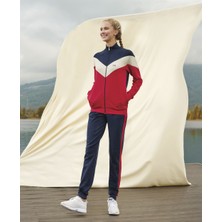 Doreanse Kadın Lacivert Kırmızı Çizgili Marka Baskılı Fermuarlı Eşofman Takımı 4173