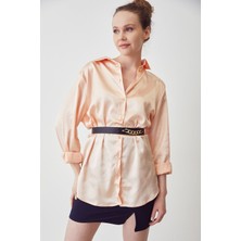 Lime Moda Oversize Saten Gömlek-Somon