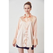 Lime Moda Oversize Saten Gömlek-Somon
