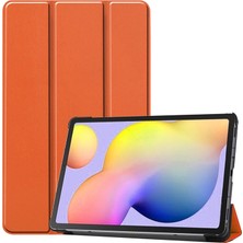 Pilanix Samsung Galaxy Tab S6 Lite P610 Kılıf Standlı Kapaklı Arkası Şeffaf Sert Smart Case Turuncu