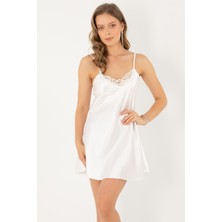 Miorre Ince Askılı Güpürlü Mini Saten Gecelik