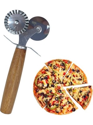 Hosell Ahşap Saplı 2li Hamur Kesme Ruleti Düz ve Dalgalı Pizza Börek Kesici Aparatı