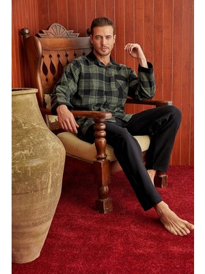 Kly Pijama 4023-KLY Apaj Yaka Dokuma Takım-Haki