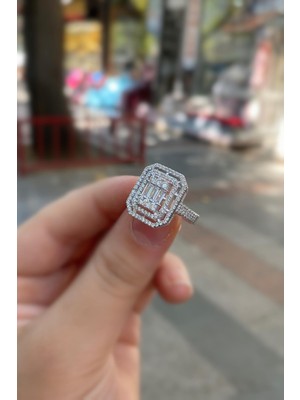 Erer Gümüş Kadın Yüzük 925 Ayar Gümüş Zirkon Taşlı Altın Kaplama Şık Tasarım