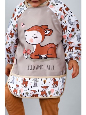 Baby Bakkal Wild And Happy Karaca Desenli Uzun Kollu  Bebek Mama Önlüğü Sıvı Geçirmez (06-24) Ay