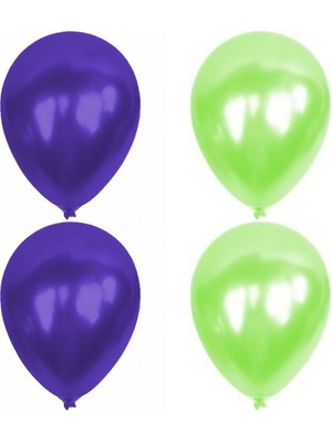 Hknys 35 Adet Metalik Balon  Açık  Yeşil - Mor   - Helyum Gazı Uyumludur.-Açılış Balonları