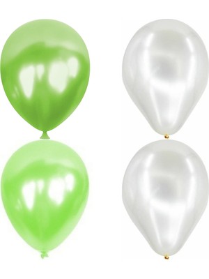 Hknys 75 Adet Açık Yeşil- Beyaz Metalik Balon  5 Metre Balon Zinciri Hediyemizdir