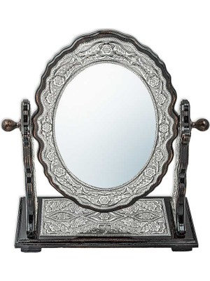 Supertrend Gümüş Çiçek Desenli Oval Çift Taraflı Ayna