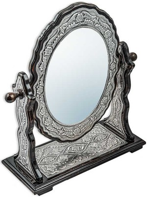Supertrend Gümüş Çiçek Desenli Oval Çift Taraflı Ayna