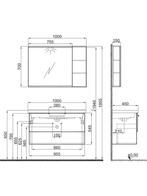 Kale Trevi 100 cm Antrasit-Ceviz Banyo Dolabı Takımı