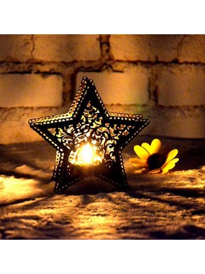 3D Hollow Star Faslı Şamdan Candle Çay Işık Tutucu Partisi 6-Set