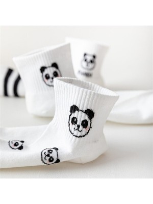 Meguca Socks Kadın Siyah Beyaz Panda Desenli Kolej Çorap Seti 5 Çift