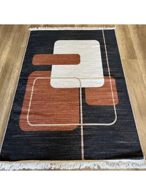 Eko Halı Arya Ar 36 Black Terra Yıkanabilir Çift Taraflı Modern Desenli Dokuma Kilim