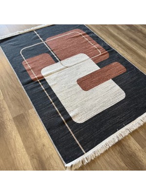 Eko Halı Arya Ar 36 Black Terra Yıkanabilir Çift Taraflı Modern Desenli Dokuma Kilim