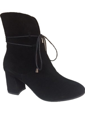 Elegan Küçük & Büyük Numara Siyah Süet Kalın Topuk Şık Bot