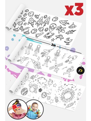 Postermanya Uzay Temalı Eğitici Dev Boyama Kağıdı Seti  (3 Adet)