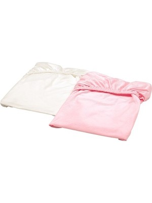 IKEA Len Lastikli Çarşaf Seti 2 Adet, Pembe-Beyaz, 120X60 cm