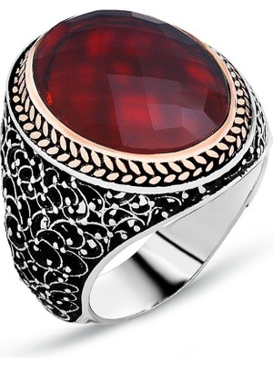 925 Ayar Gümüş Kırmızı Zirkon Taşlı Erkek Yüzük