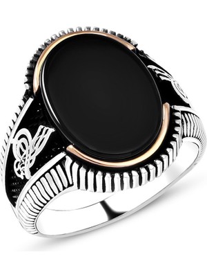 925 Ayar Gümüş Oniks Taşlı ve Tuğralı Yüzük