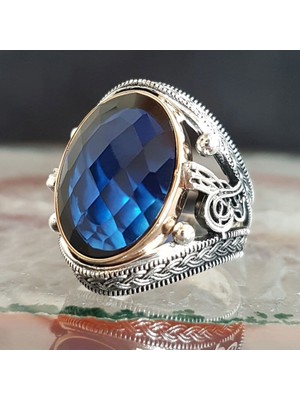 925 Ayar Gümüş Zirkon Taşlı Tuğralı Erkek Yüzük 2