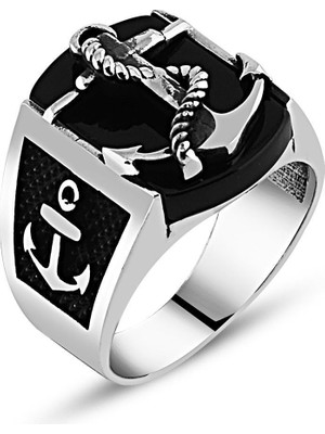 925 Ayar Gümüş Oniks Taşlı Çapa Yüzük