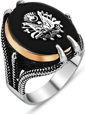 925 Ayar Gümüş Pençeli Arma Model Oniks Taşlı Yüzük