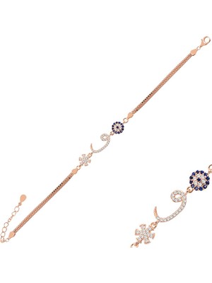 925 Gümüş 925 Ayar Gümüş Vav Model Bayan Rose Renk Bileklik