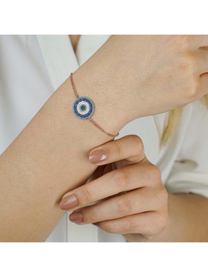 925 Gümüş 925 Ayar Gümüş Nazar Boncuklu Gümüş Bayan Bileklik