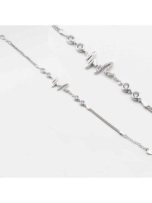 925 Gümüş 925 Ayar Gümüş Zirkon Taşlı Kalp Ritmi Bileklik