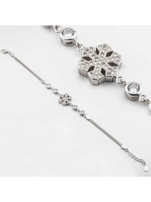 925 Gümüş 925 Ayar Gümüş Zirkon Taşlı  Kar Tanesi  Bayan Bileklik