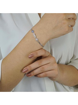 925 Gümüş 925 Ayar Gümüş Nazarlı Sonsuzluk Kar Tanesi Bayan  Bileklik