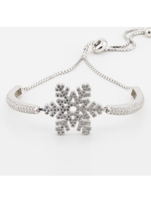 925 Gümüş Muhteşem Tasarım 925 Ayar Gümüş Kar Tanesi Asansörlü Bileklik