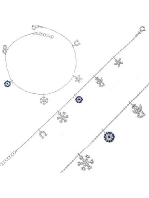 925 Gümüş 925 Ayar Gümüş Zirkon Taşlı  Şans Bileklik