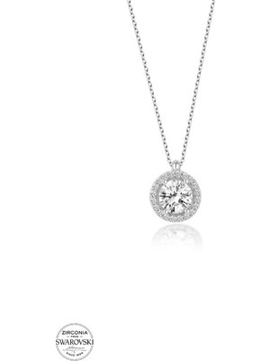 925 Gümüş Swarovski Zirconia Yuvarlak Baget Pırlanta Montür  925 Ayar Gümüş Kolye