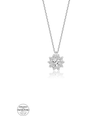 925 Gümüş Swarovski Zirconia Yuvarlak Baget Pırlanta Montür  925 Ayar Gümüş Kolye