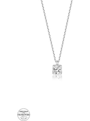 925 Gümüş Swarovski Zirconia Kare Baget Pırlanta Montür  925 Ayar Gümüş Kolye