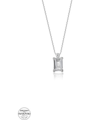 925 Gümüş Swarovski Zirconia Kare Baget Pırlanta Montür  925 Ayar Gümüş Kolye