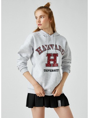 Koton Oversize Kolej Sweatshirt Kapüşonlu Baskılı Harvard Lisanslı