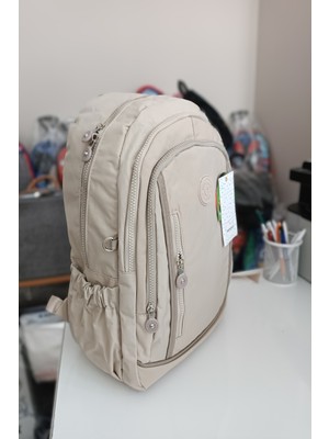 Bircan Shop Mega Bag Krem Krinkıl Kumaş Suya Dayanıklı Sırt Çantası Laptop Okul Çantası M-2004