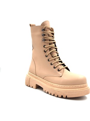 Beyaz KBT164 Kalın Taban Bağcıklı-Fermuarlı Kadın