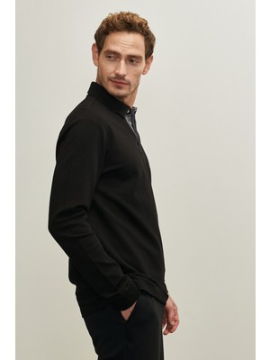 ALTINYILDIZ CLASSICS Erkek Siyah Slim Fit Dar Kesim Polo Yaka Pamuklu Uzun Kollu Penye