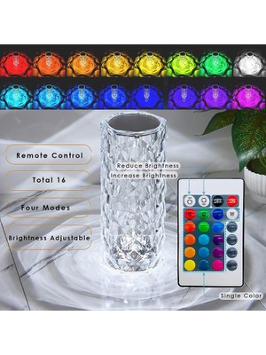 Ybltd Kristal Elmas Masa Lambası 16 Renk USB Şarjlı Dokunmatik (Yurt Dışından)