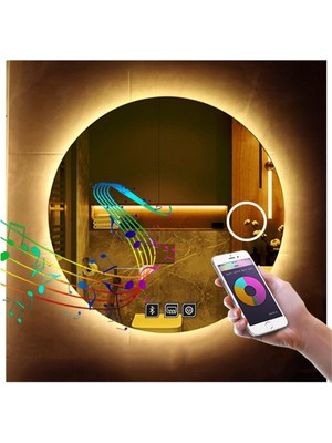 Dnr-Mirror90 Cm Bluetoothlu Buğu Yapmayan Makyaj Aynalı Günışığı Ledli Yuvarlak Banyo Aynası
