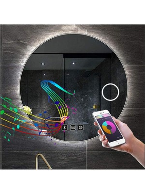 Dnr-Mirror75 Cm Bluetoothlu Buğu Yapmayan Dokunmatik Tuşlu Makyaj Aynalı Beyaz Ledli Yuvarlak Banyo Aynası