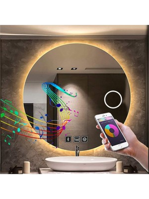 Dnr-Mirror75 Cm Bluetoothlu Buğu Yapmayan Makyaj Aynalı Günışığı Ledli Yuvarlak Banyo Aynası