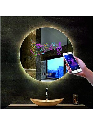Dnr-MirrorDnr-Mirror 70 cm Bluetoothlu Buğu Yapmayan Dokunmatik Tuşlu Günışığı Ledli Yuvarlak Banyo Aynası
