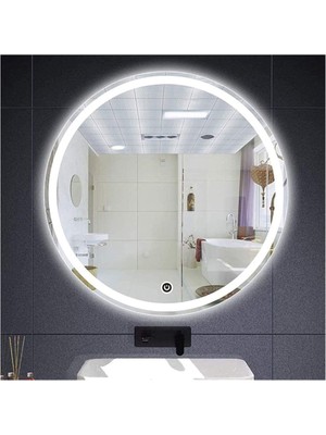 Dnr-Mirror45 Cm Dokunmatik Tuşlu Kumlamalı Beyaz Ledli Yuvarlak Banyo Aynası